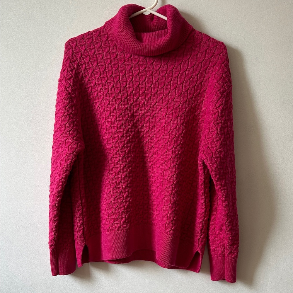Turtleneck Cable Knit Sweater - Pink Size L